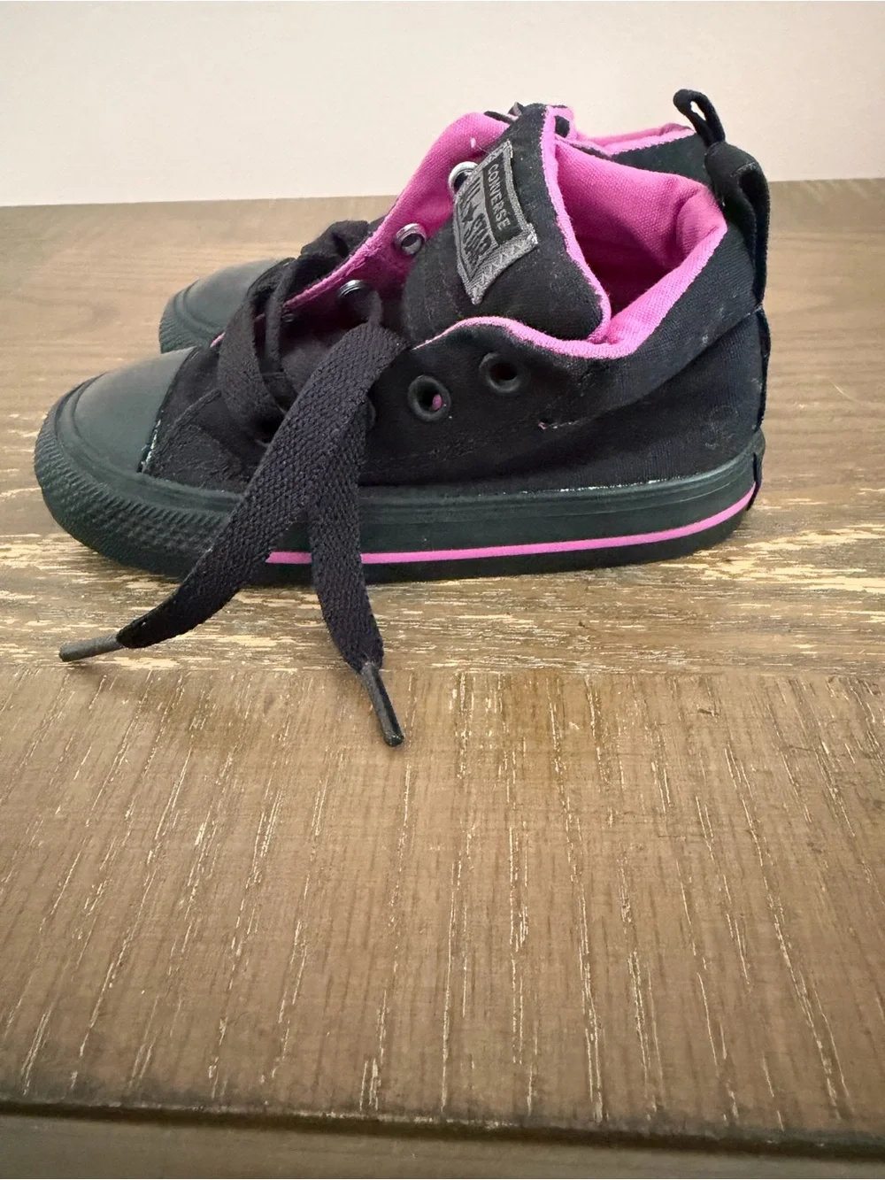 Converse Kids Black High-Top Sneakers with Pink Lining